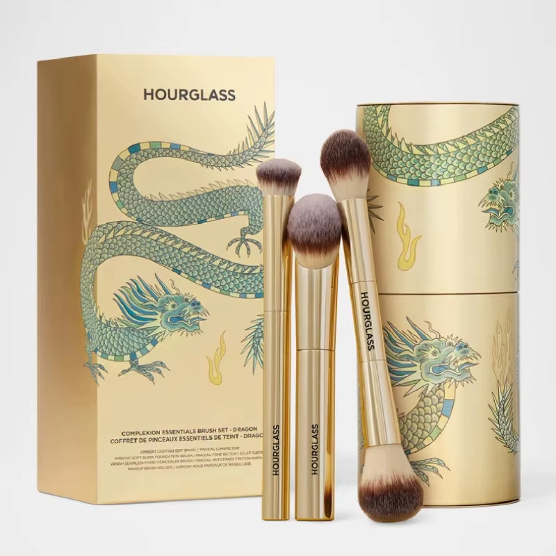 Hourglass Complexion Essentials Gold Dragon Foundation Concealer Highlight Blush Cosmetic Brush Kit